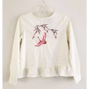 Asos Petite | Embroidered Bird Top Size US 2 White Button Back Peplum Crewneck